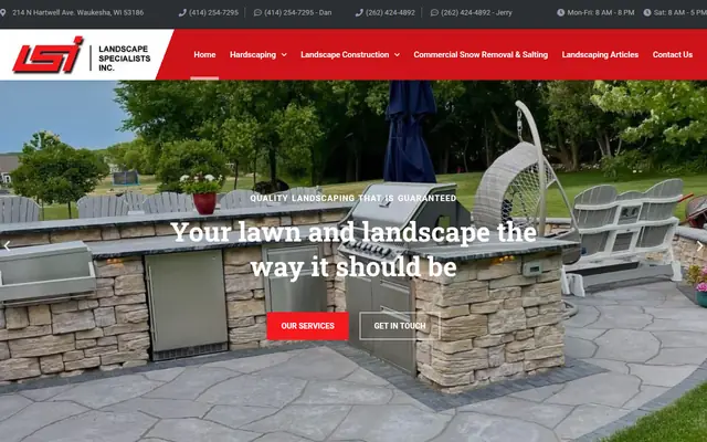 Screenshot of the LSI Landscape Specialists Inc homepage as it appeared on 2026-09-08, captured at desktop width.
