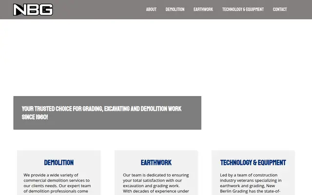 Screenshot of the New Berlin Grading Inc homepage as it appeared on 2026-09-08, captured at desktop width.