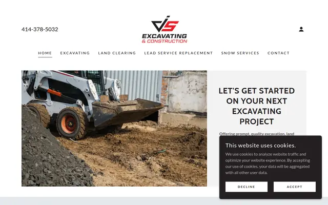 Screenshot of the JS Excavating & Construction, LLC homepage as it appeared on 2026-09-08, captured at desktop width.
